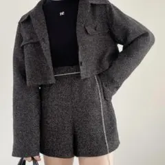 ツイードショート　ジャケット＆パンツセットアップ　Heather