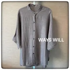WAYS WILL ブラウン 五分袖 バンドカラーシャツ ブラウス じまちゃん