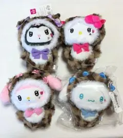 サンリオマスコットポーチ ヒョウ柄 ぬいぐるみ キティクロミシナモロールマイメロ