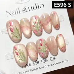 【高品質】現品ネイルチップ　ショートオーバル　アートお花ブーケマグネットぼかし