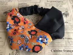 레트로 オレンジ ハンドメイド ターバン クロスターバン 花柄 ブラック 블랙