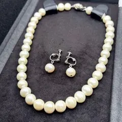 美品】パール 真珠 ネックレス 一連 イヤリング 2点セット 冠婚葬祭 