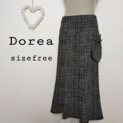 Dorea 総柄　ミモレ丈　スカート　フリーサイズ　ブラック　カジュアル