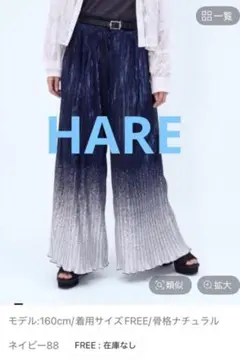 新品未使用タグ付きHARE グラデプリーツイージーパンツ ネイビーのサムネイル