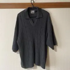 EMMA CLOTHES ニットポロシャツ　ダークグレーのサムネイル