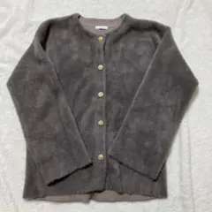 COHINA コヒナ ノーカラーフェザーニットジャケット チャコール　金ボタン