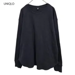 ユニクロ UNIQLO クールネックワッフルカットソー 黒 M