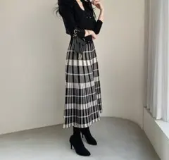 チェック柄フレアロングスカート