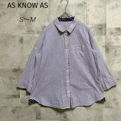 AS KNOW AS【S〜M】ブラウス 七分袖 ブルー ストライプ ポイント刺繍