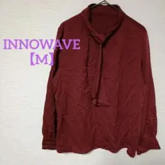 INNOWAVE【M】バーガンディ リボン付き7分袖シャツ ブラウス