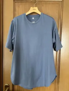 UNIQLO スムースコットンラウンドヘムロングＴ半袖　BIue 【訳あり】