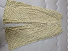 ダマスク柄 ワイドパンツ イエロー ウエストゴム
