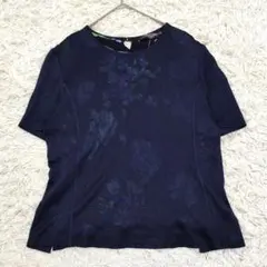 27065✨レオナール 花柄 ドッキング メッシュ カットソー ネイビー 絹のサムネイル