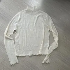 アイボリー シースルータートルネック フリル袖 トップス