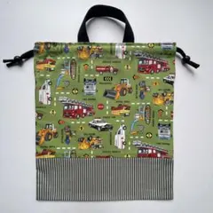 持ち手付き着替え袋（働く車、緑）