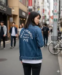 デニムジャケット ジップアップ刺繍付き