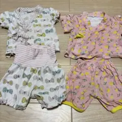 ベビーパジャマ 上下セット 90 2点セット 女の子 半袖 蝶 レモン