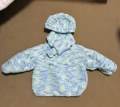 ハンドメイド　セーター　帽子　マフラー　セット　ブルー　エルサ風