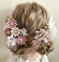 卒業式　成人式　七五三　前撮り　つまみ細工髪飾り　くすみピンク　TP8