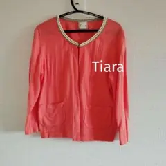Tiara コーラルピンク パール装飾 カーディガン