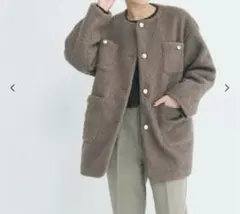 【Mサイズ】cocaプードル金釦ノーカラーコート　ブラウン 新品未使用 タグ付き