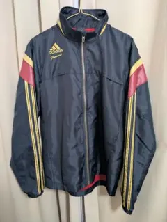 adidas ナイロンジャケット S 黒/赤/金