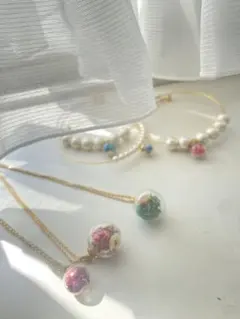 ブレスレット ネックレス アンティーク 花 セット売り