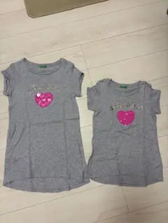 お揃い　✴︎ベネトン グレー Tシャツ ハート装飾 ✴︎130と160のサムネイル