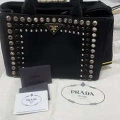 美品☆PRADA プラダ カナパ トートバッグ　Sサイズ　ビジュー　ブラック
