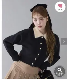 NICE CLAUP ポロ襟配色ニットカーディガン　ブラック