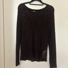 長袖 レース トップス ブラウンL