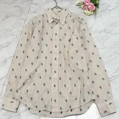 コーエン 刺繍入総柄チェック長袖シャツこなれ感コットン Sナチュラル　デイリー