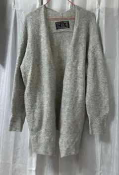 グレー　ニットロングカーディガン 長袖　ポケット付き