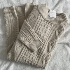 SHOO-LA-RUE ケーブル編みニットワンピース　M ベージュ　タグ付き