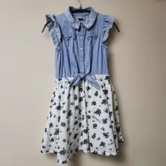 メゾピアノジュニア 花柄刺繍ドッキングワンピースS(140cm相当)のサムネイル