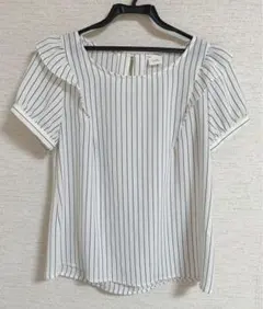 ストライプ フリル 半袖ブラウス　シフォン　半袖シャツのサムネイル