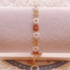 (10)ブラウンカラーのお花のブレスレット