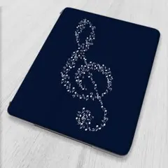 iPadケース♬音符で紡いだト音記号 ネイビー♬各世代対応