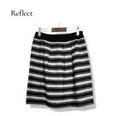 リフレクト ボーダー台形スカート M 黒グレー ウール混 日本製