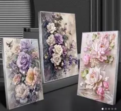 ダイヤモンドアート　花　3枚セット　キット　ビーズアート　ヴィンテージ　レトロ