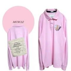 【MUSCLE】1987♡綿100♡長袖ポロシャツ【L】インディアン刺繍♡ピンク