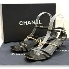 箱付き✨CHANEL シャネル ココマーク サンダル ヒール 黒 ゴールド金具