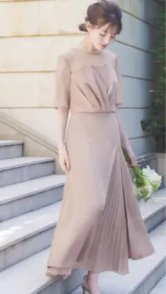 パーティードレス ロング 結婚式 フォーマル くすみピンク ブラウン20代30代のサムネイル