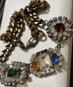 アンティーク調素敵キラキラ多色ストーンマルチカラー　年代物短めネックレスヴ太喜平