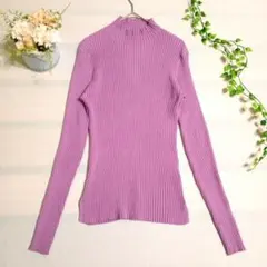 240【INED】リブ編みニットセーター　パープル　紫　長袖　カジュアル