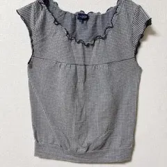 ギンガムチェック フリル袖 M チェック柄 フリルカットソー 半袖 ブラウス