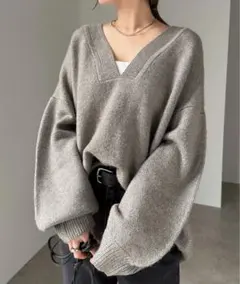 新品未使用タグ付★ andme天竺編みVネック長袖ニット