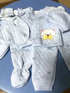 ベビー服5点セットおまとめ・帽子・ズボン・長袖・スタイ・青、水色、クマ