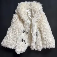 【ふわふわ】もこもこジャケット 羽織り ショートコート ホワイトアイボリー