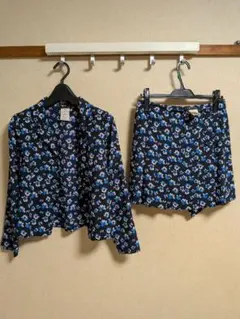 伊太利屋 極美品 希少 開襟シャツ 花柄 リップ ラインストーン 紺 9 